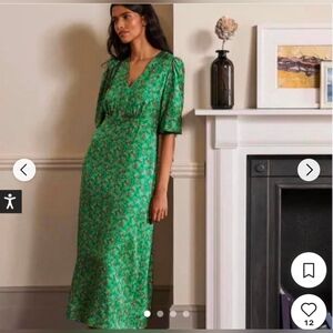 Boden Green Floral Long Sleeve Dress